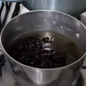 Cozinhando a ameixa em agua com açucar