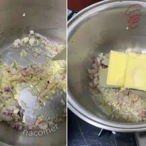 refogando a cebola na manteiga