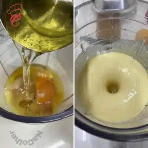 mistura no liquidificador para bolo de laranja com casca