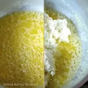 fritando a massa na manteiga para requeijão de corte da roça