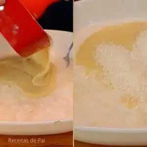misturando ingredientes para bolo de tapioca com coco
