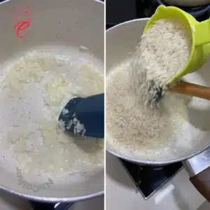 refogando ingredientes para arroz com carne