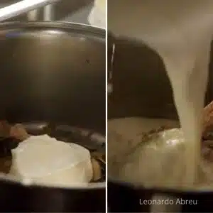 fazendo molho para arroz cremoso com camarão