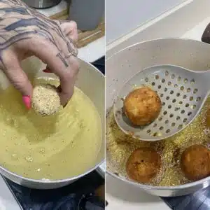 fritando os bolinhos de batata recheados